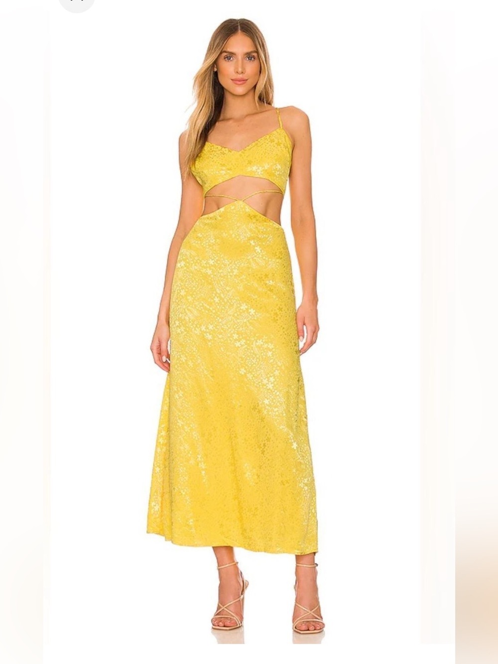 NWT AFRM Erik Yellow Textured Maxi Dress with Side Cut Outs XS